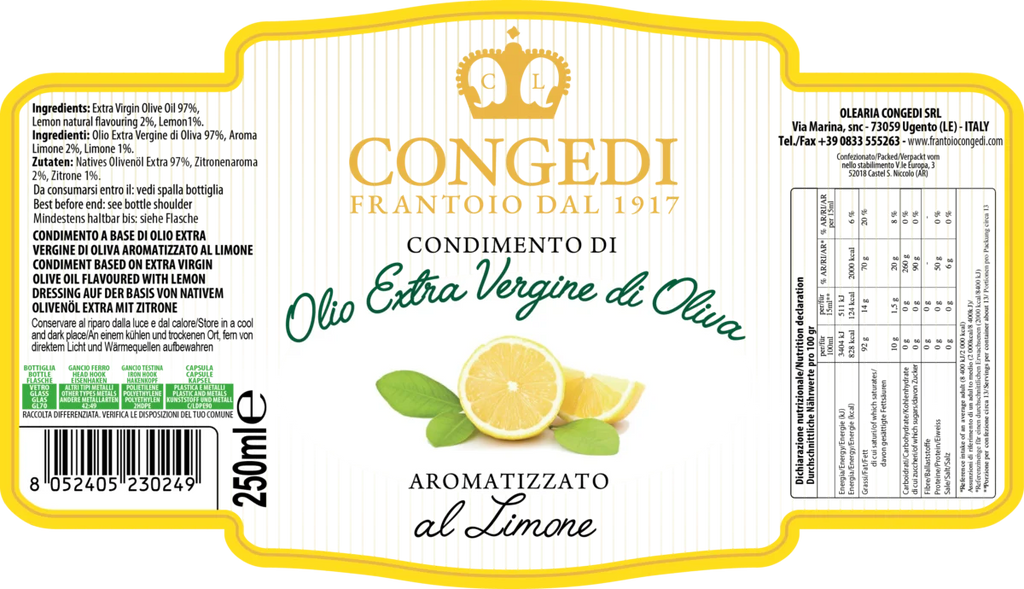 Assaisonnement à base Huile d’olive extra vierge au citron 0,25 l