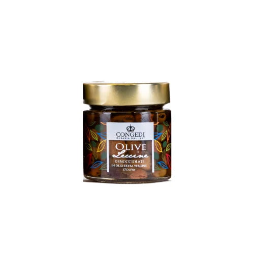 Olives «Leccine» Dénoyautées dans de l’Huile d’Olive Extra Vierge 220gr