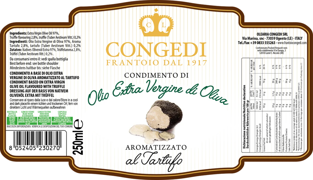 Assaisonnement à base d’huile d’olive extra vierge à la truffe 0,25 l