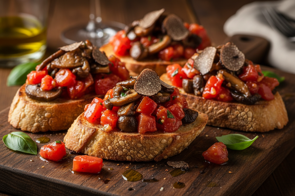 Sauce pour bruschetta aux tomate, champignons et truffe